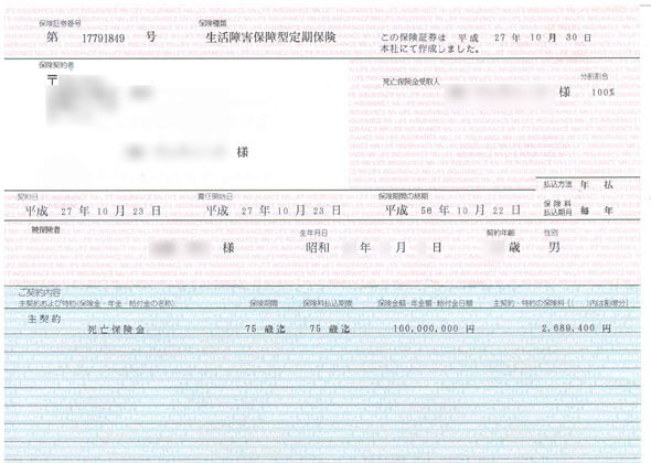 今回加入した保険の証券
