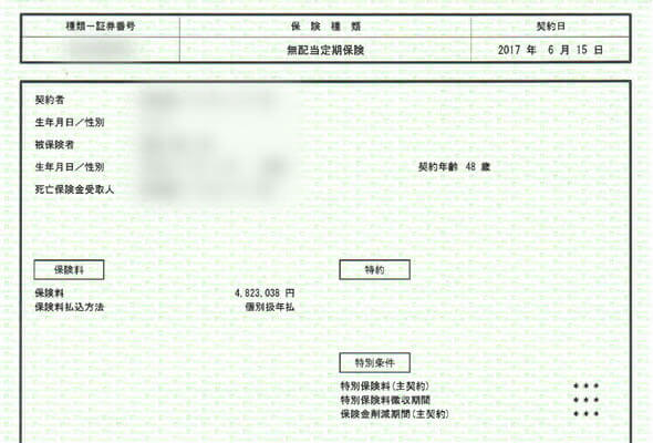 今回加入した保険の証券