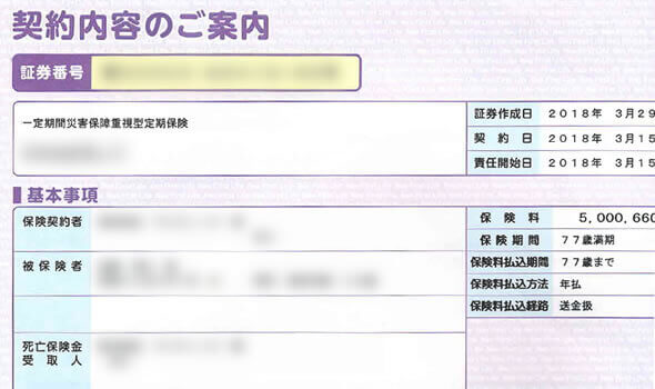 今回加入した保険の証券